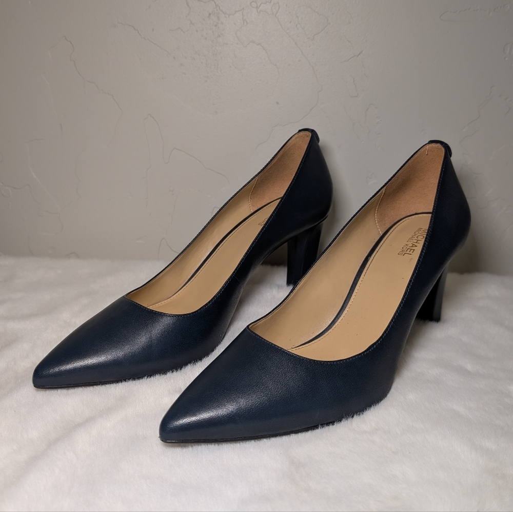 Michael Kors Dorothy Flex Navy Leather Heels | Women’s 8 | 3.25″ Heel